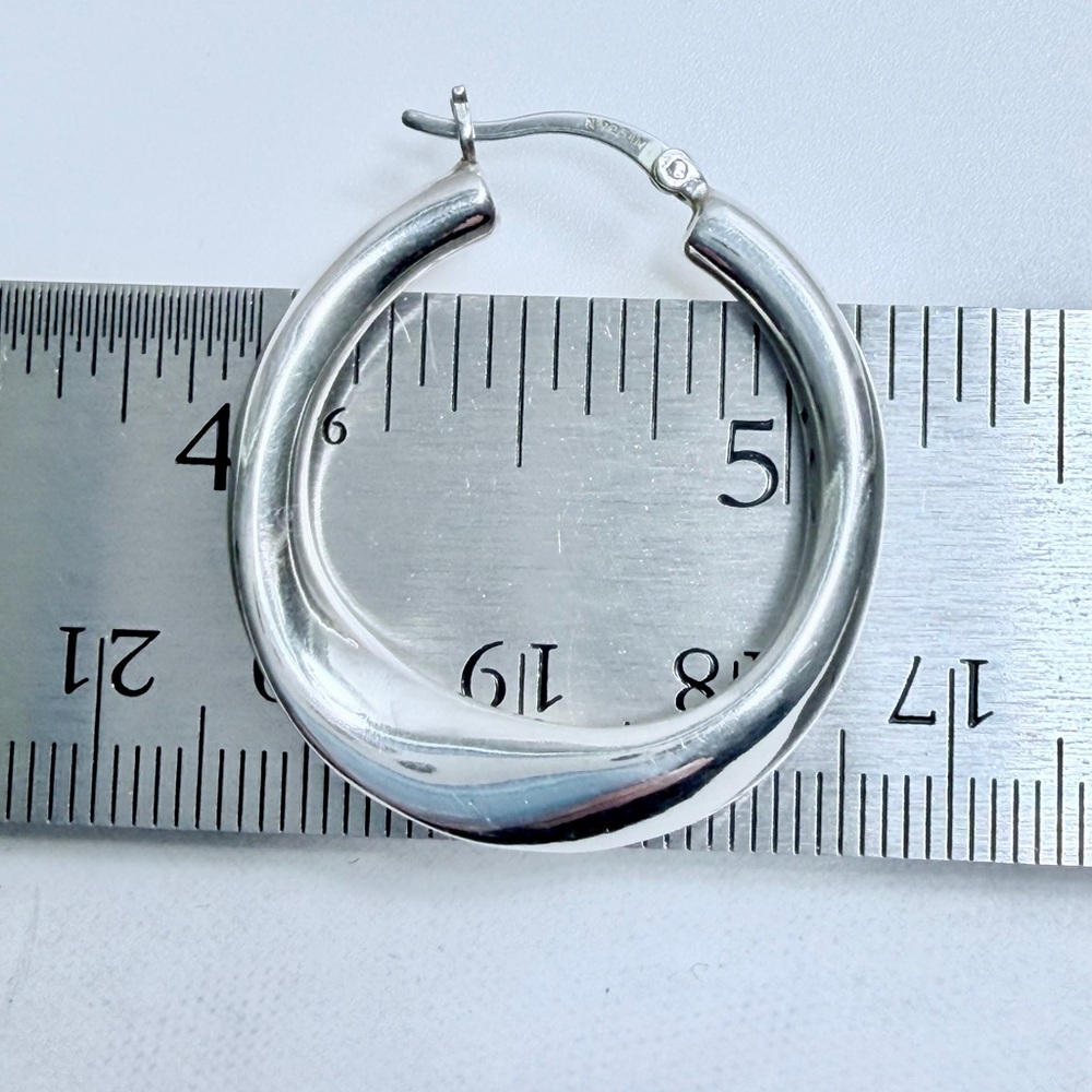 Vintage Sterling Silver Polished Medium Puffy Lopsided Hoop Earrings - Picture 14 of 16